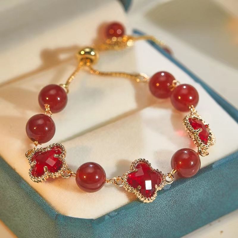 Four-leaf Clover Bracelet Imitation Green Chalcedony Female