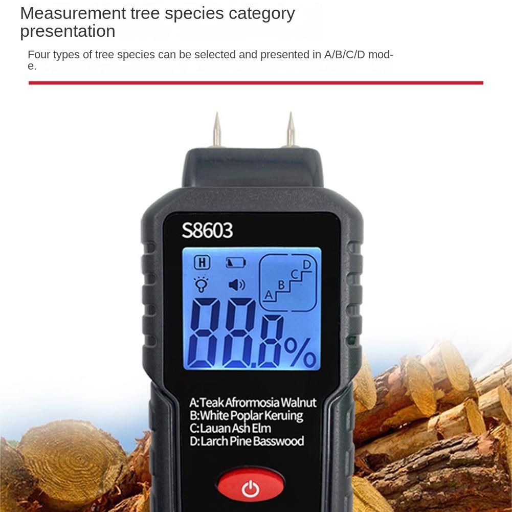 Two Pins Digital Wood Moisture Meter 0-999% Wood Humidity Tester Timber Damp Detector with LCD Display