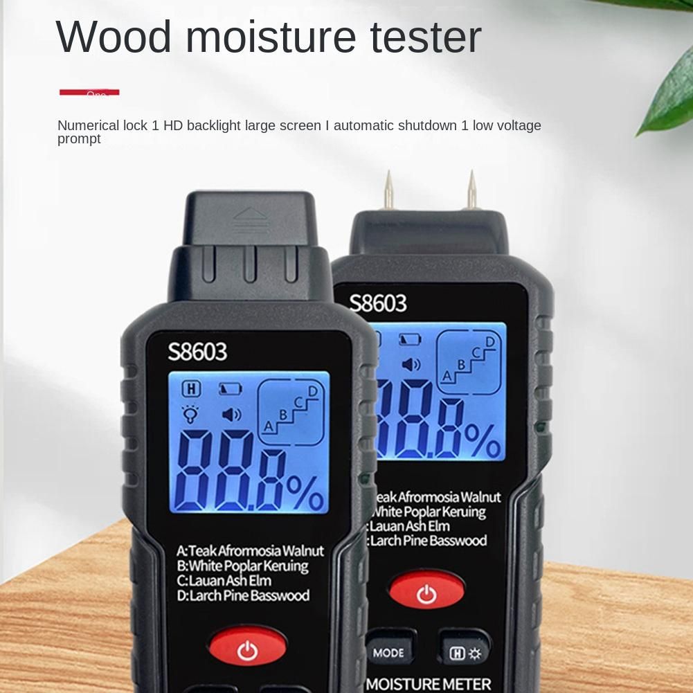 Two Pins Digital Wood Moisture Meter 0-999% Wood Humidity Tester Timber Damp Detector with LCD Display