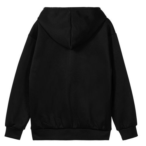 Letter Long-sleeved Zipper Cardigan Plus Fleece Sweater (Black)