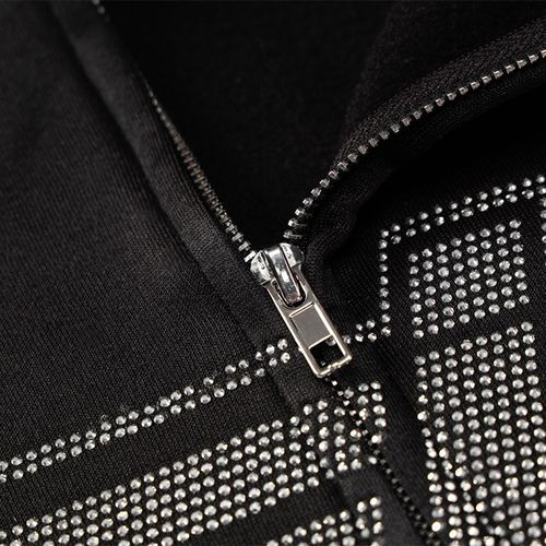 Letter Long-sleeved Zipper Cardigan Plus Fleece Sweater (Black)