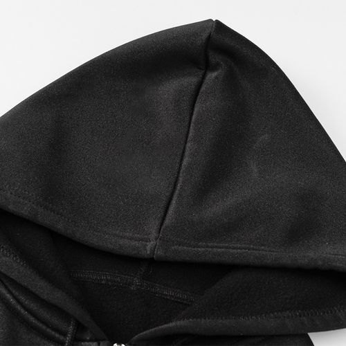 Letter Long-sleeved Zipper Cardigan Plus Fleece Sweater (Black)