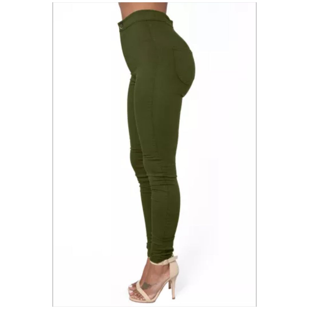 R Olive Green Trendy Slit Knee Denim Pants