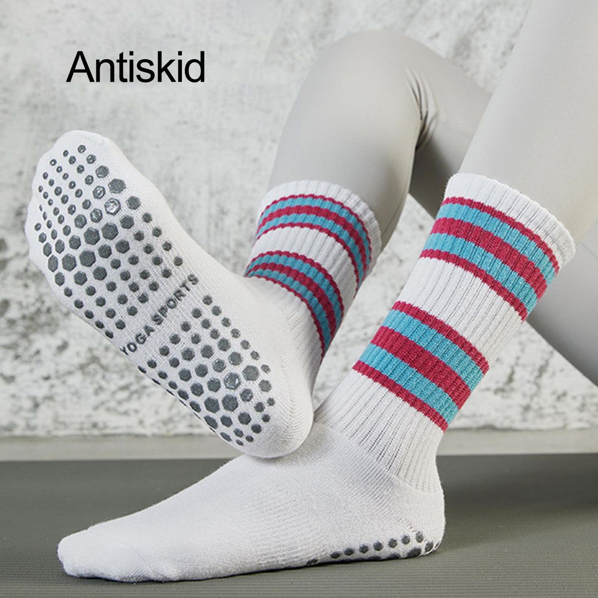 1 Pair Thermal Socks Winter Women Fitness Yoga Long Calf Socks Red White