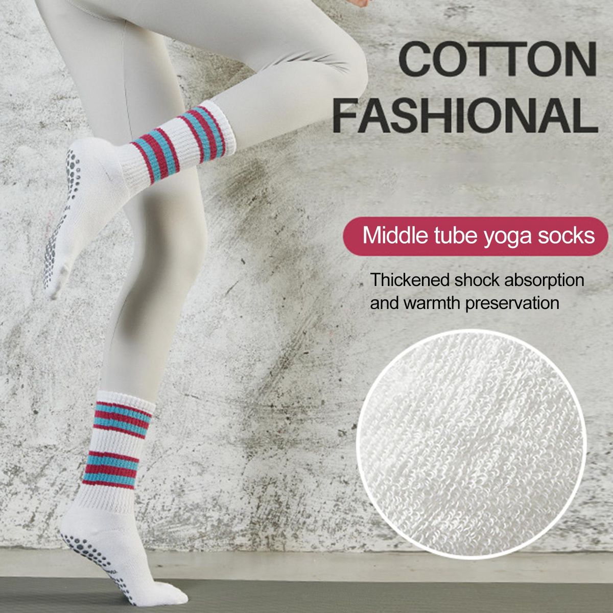 1 Pair Thermal Socks Winter Women Fitness Yoga Long Calf Socks Red White
