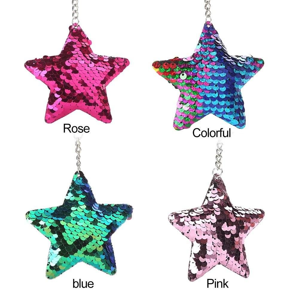 Keychain Key Ring Pendant Reflective Glossy Five-Pointed Star Colorful Sequins Small Star Bag Gifts Favors