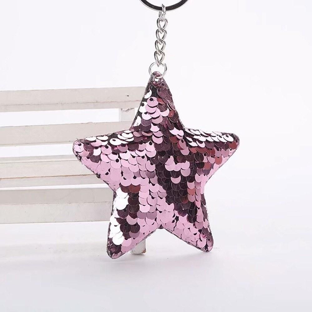 Keychain Key Ring Pendant Reflective Glossy Five-Pointed Star Colorful Sequins Small Star Bag Gifts Favors