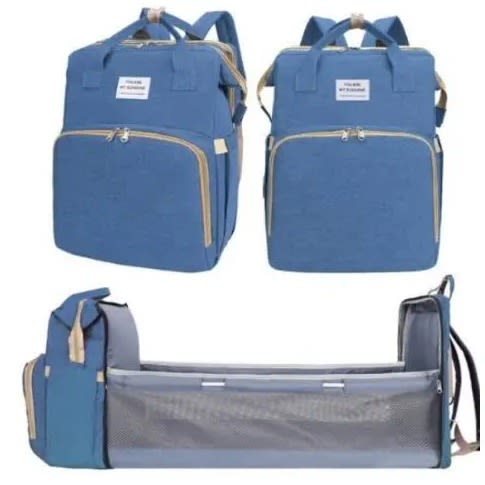 Durable All Purpose Baby Bag With Convertible Bed - Blue