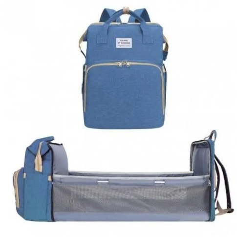 Durable All Purpose Baby Bag With Convertible Bed - Blue