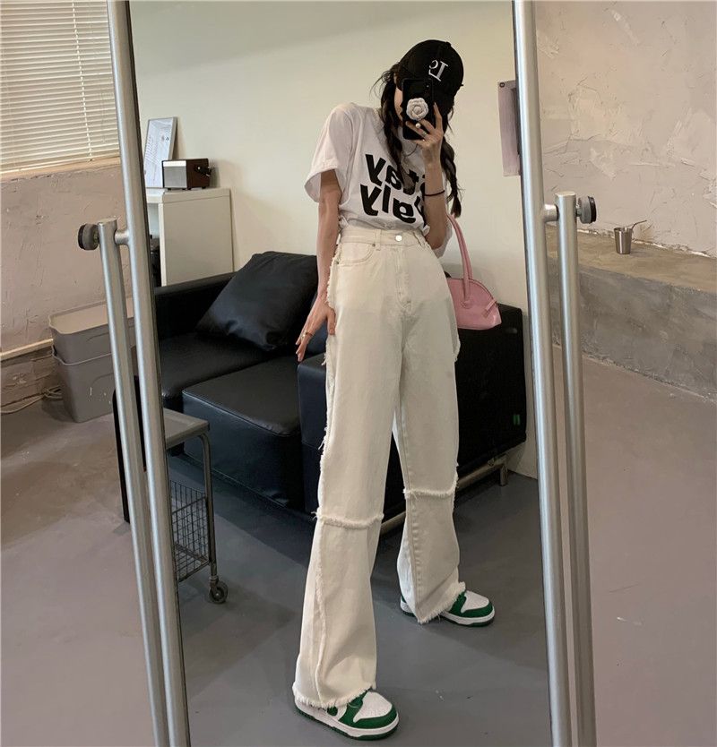 Women White Jeans High Waist Wide Leg Baggy Jeans Y2k E Girl Explosive