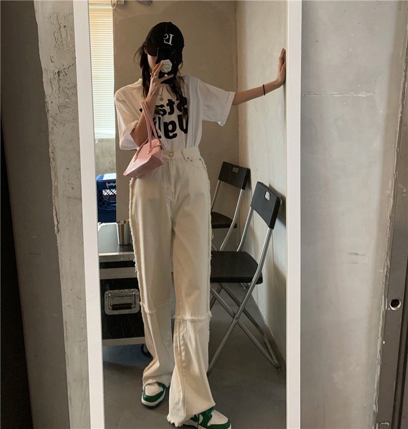 Women White Jeans High Waist Wide Leg Baggy Jeans Y2k E Girl Explosive