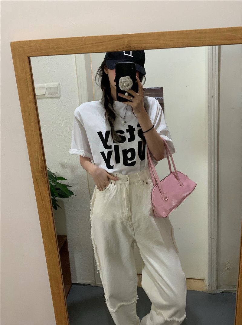 Women White Jeans High Waist Wide Leg Baggy Jeans Y2k E Girl Explosive