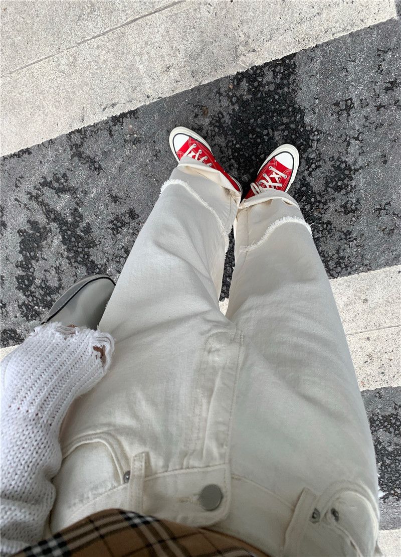 Women White Jeans High Waist Wide Leg Baggy Jeans Y2k E Girl Explosive