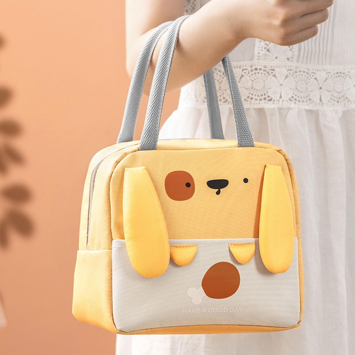 Thermal Lunch Bag Portable Bear Dog Shape Insulated Lunch Bag Yellow