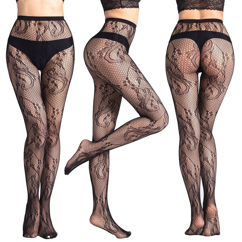 Sexy Lingerie Stockings Black Fishnet Jacquard Stocking Pantyhose Tights WK31