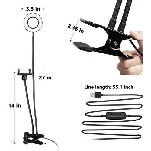 Table Makeup Ring Light With Phone Stand + Universal Clip