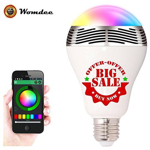 Bluetooth Smart LED Light Bulb With Integrated Speaker, Smartphone Remote Controlled Lights Multicolored Color Changing Party Lights Wireless Bluetooth Speaker Bulb HT-S