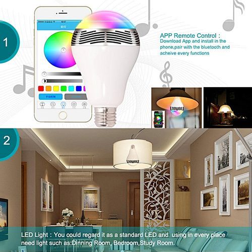 Bluetooth Smart LED Light Bulb With Integrated Speaker, Smartphone Remote Controlled Lights Multicolored Color Changing Party Lights Wireless Bluetooth Speaker Bulb HT-S
