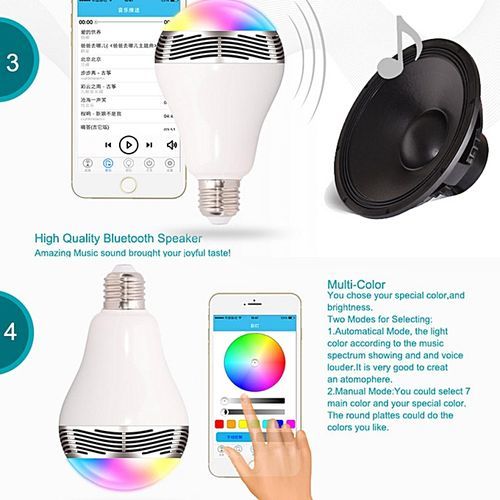 Bluetooth Smart LED Light Bulb With Integrated Speaker, Smartphone Remote Controlled Lights Multicolored Color Changing Party Lights Wireless Bluetooth Speaker Bulb HT-S