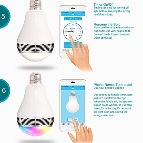 Bluetooth Smart LED Light Bulb With Integrated Speaker, Smartphone Remote Controlled Lights Multicolored Color Changing Party Lights Wireless Bluetooth Speaker Bulb HT-S