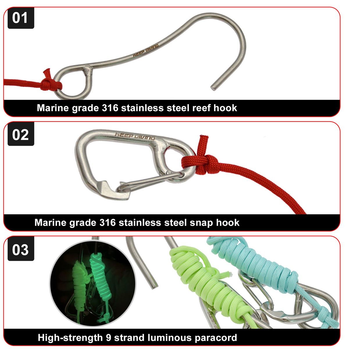 Reef Drift Hook Scuba Diving 316 Stainless Steel Reef Drift