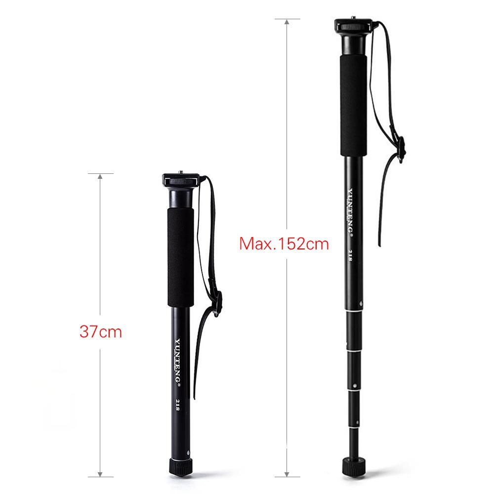 YUNTENG YT-218 Portable Photography Monopod Aluminum Alloy 1/4 Inch Screw Mount 37-152cm Adjustable Height Max. Load 1.5kg for DSLR ILDC Camera Smartphone