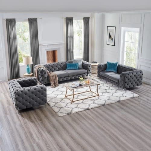 Grey Chesterfield Deluxe 6 Seater Sofa Set