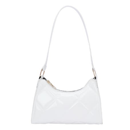 Artificial Patent Leather Quilted Baguette bag - White