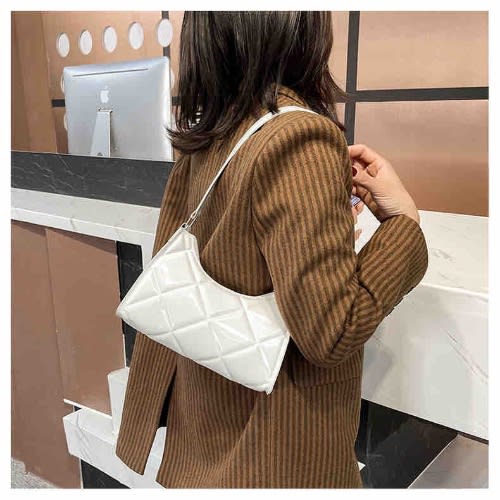 Artificial Patent Leather Quilted Baguette bag - White