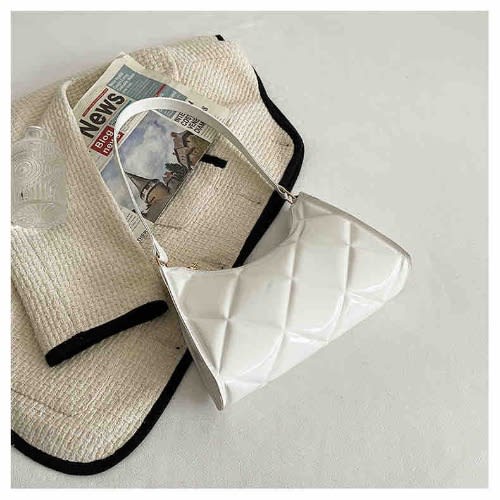 Artificial Patent Leather Quilted Baguette bag - White
