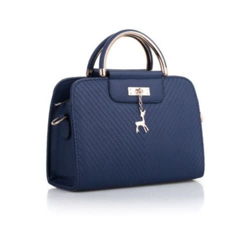 Ladies Pu Leather With Deer Design Handbag - Blue