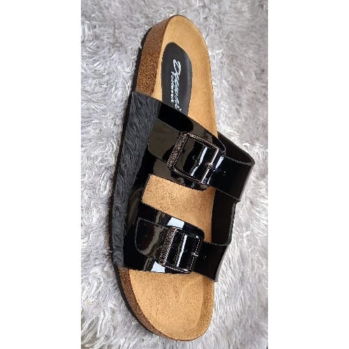Deewai Black Genuine Italian Patent Leather 2 Straps Birkenstock Slippers