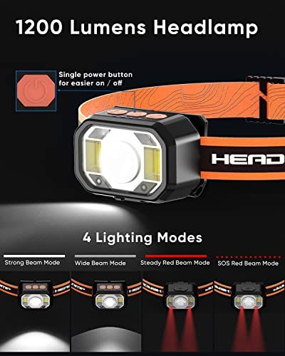 Headlamp Rechargeable LED Head Light  SOARAISE 1200 Lumens F