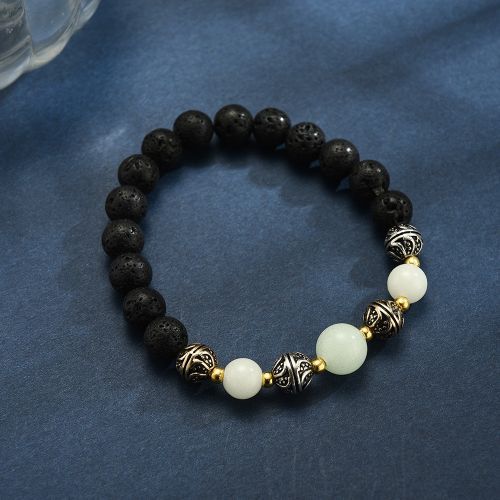 Hipster Natural Volcanic Stone Yoga Luminous Beads Bracelet Light Blue