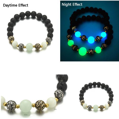 Hipster Natural Volcanic Stone Yoga Luminous Beads Bracelet Light Blue