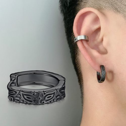 Embossed Ethnic Male National Trend Earrings Female Trend Ear Jewelry Black