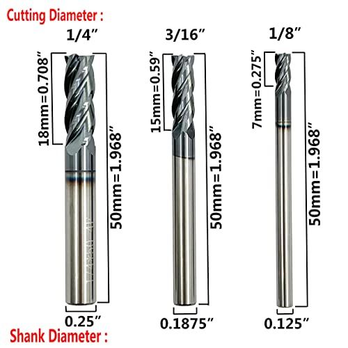 6pcs 12 38 516 14 316 18 Carbide Square End Mill HRC 45 Deg