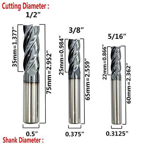 6pcs 12 38 516 14 316 18 Carbide Square End Mill HRC 45 Deg