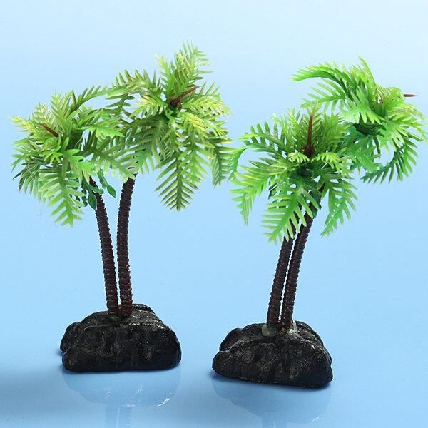 2Pcs Plastic Aquarium Coconut Trees Fish Tank Plants Ornament Decoration Fresh
