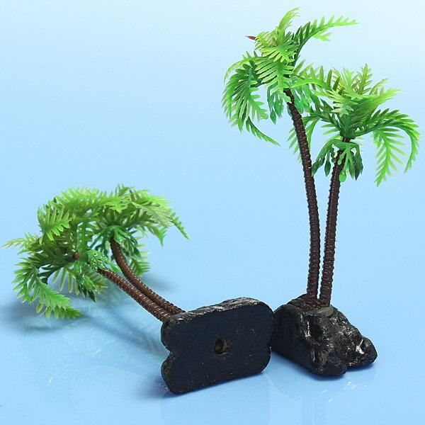 2Pcs Plastic Aquarium Coconut Trees Fish Tank Plants Ornament Decoration Fresh