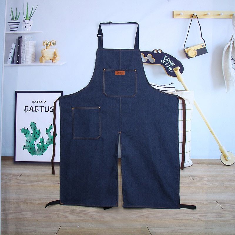 Adjustable Pottery Denim Split Leg Apron Portable Pocket DIY Ceramic Sculpture Mud-retaining Overalls Anti-oil And Anti-fouling Denim Apron 1pcs