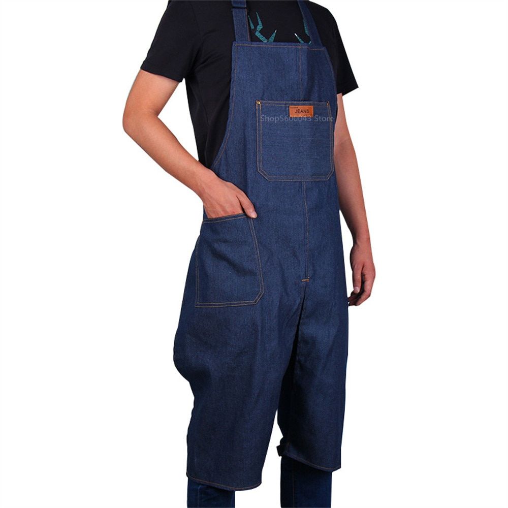 Adjustable Pottery Denim Split Leg Apron Portable Pocket DIY Ceramic Sculpture Mud-retaining Overalls Anti-oil And Anti-fouling Denim Apron 1pcs