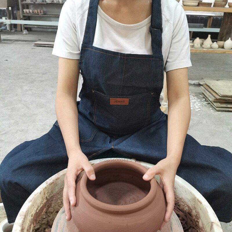 Adjustable Pottery Denim Split Leg Apron Portable Pocket DIY Ceramic Sculpture Mud-retaining Overalls Anti-oil And Anti-fouling Denim Apron 1pcs