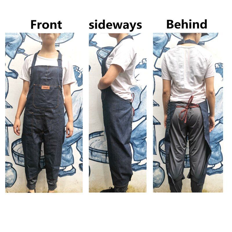 Adjustable Pottery Denim Split Leg Apron Portable Pocket DIY Ceramic Sculpture Mud-retaining Overalls Anti-oil And Anti-fouling Denim Apron 1pcs