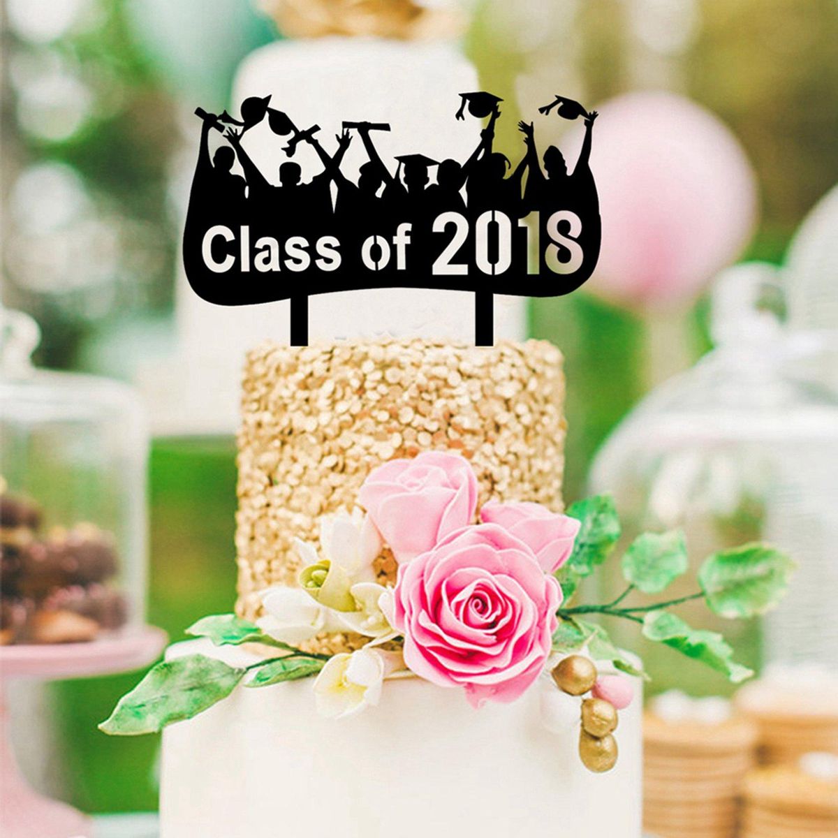 Class of 2018 Black Cake Topper Graduation Party Cake