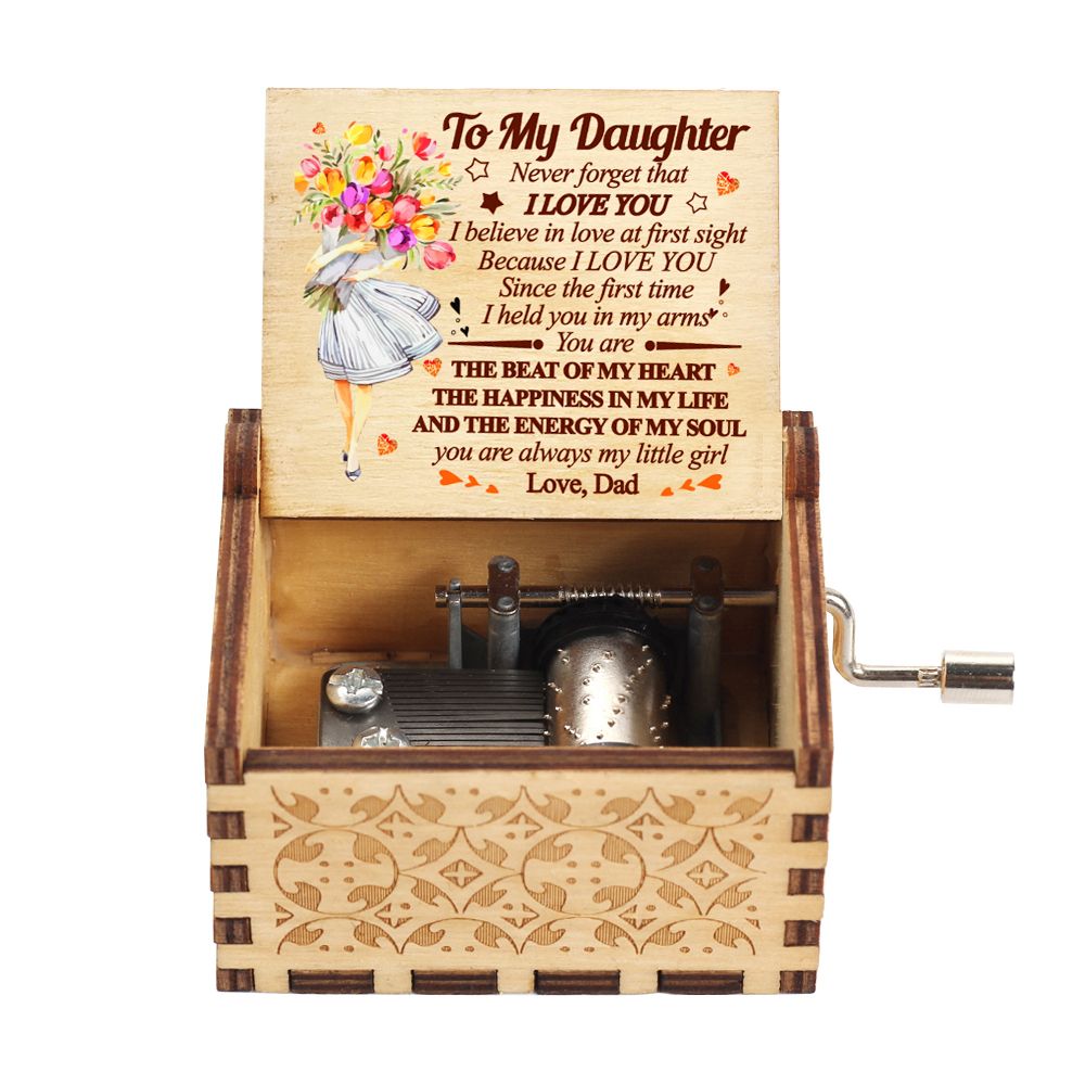 Theme Music Box Wooden Hand Crank Music Box Birthday Valentine's Day Gift-To My Daughter03