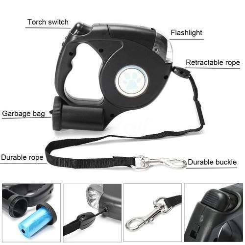 4.5M Pet Dog Leash LED Flashlight Automatic Retractable Dog Leash Lead Extendable Traction Rope With Garbage Bag Pet Supplies