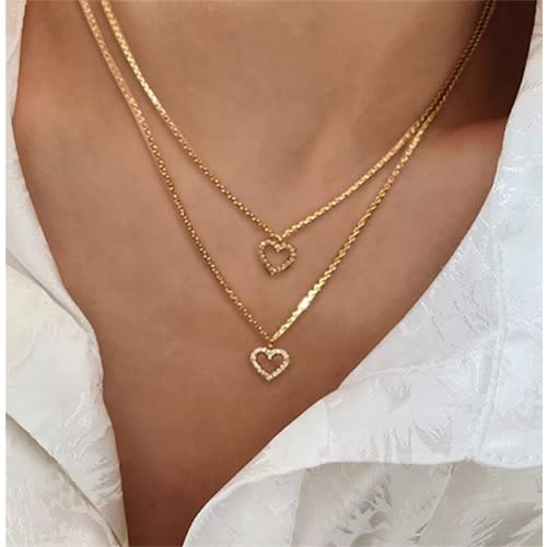 Double Layer Female Heart Pendant Necklace