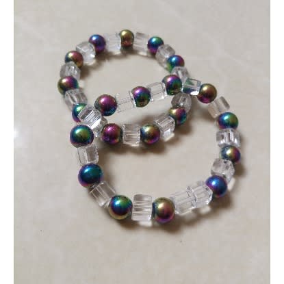 Transparent Rainbow Bead Bracelets - 2pcs
