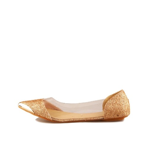 Classy Ladies Flat Shoe With Golden Design - Gold